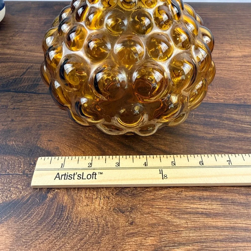 Empoli Large Bubble Squat Amber Genie Bottle Decanter Italian Glass MCM